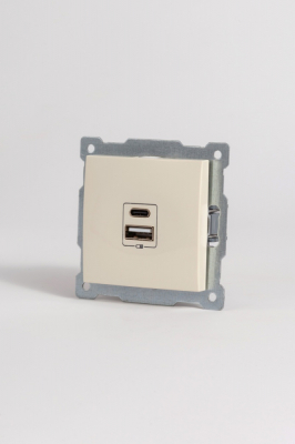 Розетка с двумя разъемами USB + Tupe C+A ELBI Zena Vega 609-010300-335